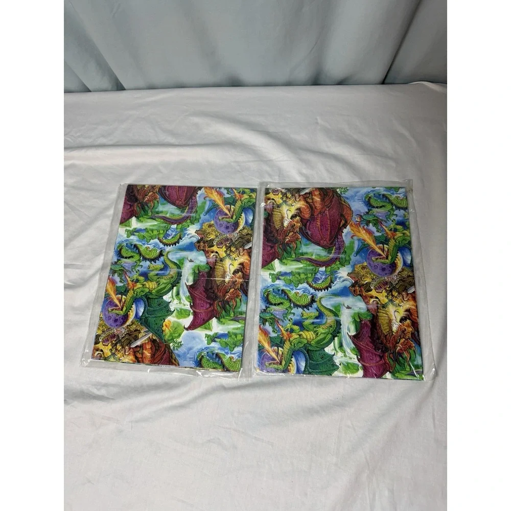 Lot Of 2 Dragon Vintage Wrapping Paper Sheets Gift Wrap Birthday AGC Fantasy